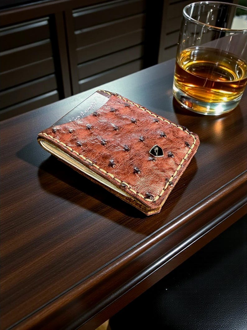 Custom Handmade Ostrich & Bison Leather Money Clip Wallet imagem 1