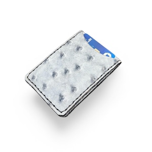 Carteira feita à mão em couro de avestruz premium com prendedor de dinheiro | Jeans azul com penas pretas | Carteira | Carteira masculina | Carteira minimalista