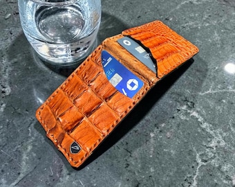 Brandy Crocodile Cognac Ostrich Leg Magnetic Wallet | Slim Front Pocket Money Clip