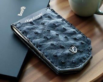 Black Grade A Ostrich Leather Money Clip Wallet | Minimalist Front Pocket Design