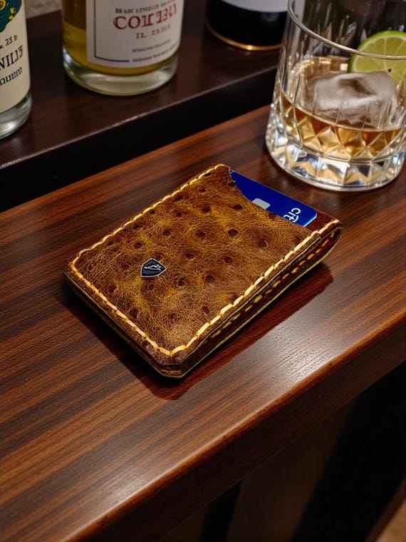 Custom Handmade Embossed Ostrich Money Clip Wallet: RFID Blocking
