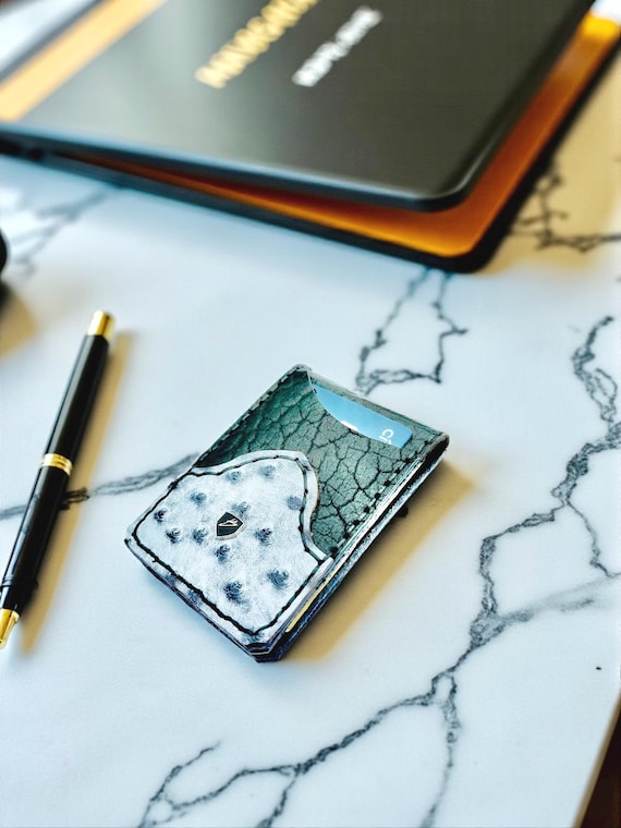 Handmade Ostrich Leather Money Clip Wallet: RFID Blocking