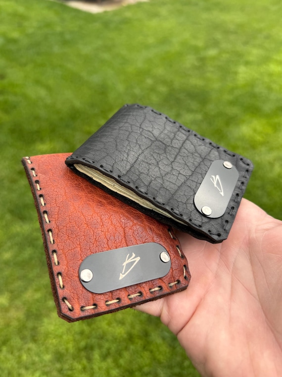 Bison Leather Magnetic Money Clip - Custom Engraved