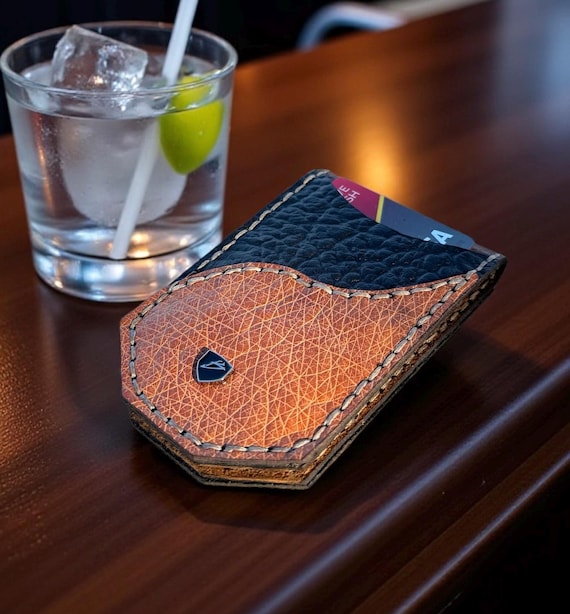 Shrunken Genuine Leather and Ostrich Belly Magnetic Money Clip Wallet: RFID Protected