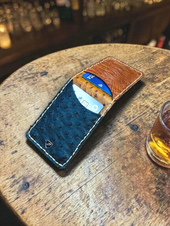 Handmade Ostrich Leather Money Clip Wallet: Minimalist Wallet