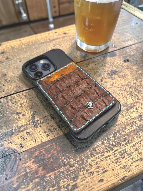 Handcrafted Nile Crocodile MagSafe Wallet - Exotic Ostrich Leather Card Holder - Luxury iPhone Accessory