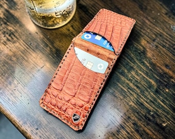 Brandy Crocodile & Cognac Ostrich Leg Minimalist Wallet
