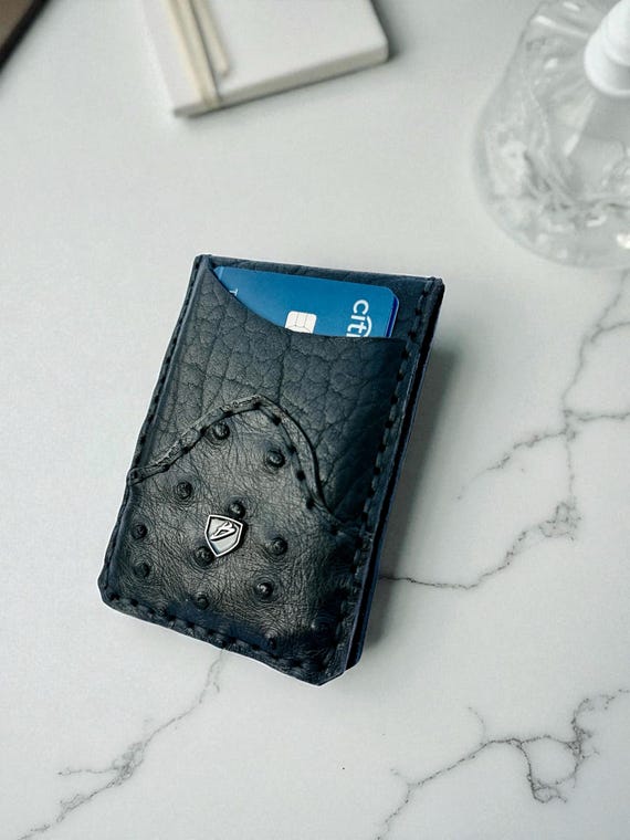 Handmade Ostrich Leather Money Clip Wallet: Minimalist RFID Protection