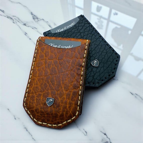 Bison Leather Magnetic Money Clip Wallet: RFID Protected, Custom Engraving