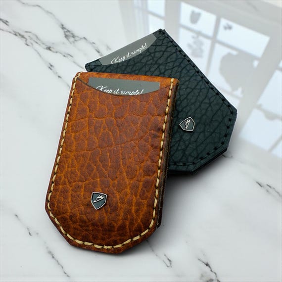 Bison Leather Magnetic Money Clip Wallet: RFID Protected, Custom Engraving