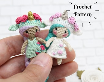 MOTIF AU CROCHET : Licorne Amigurumi, Licorne au Crochet, Crochet miniature, Poupée Amigurumi, Motif Amigurumi, Motif de poupée (en anglais uniquement)