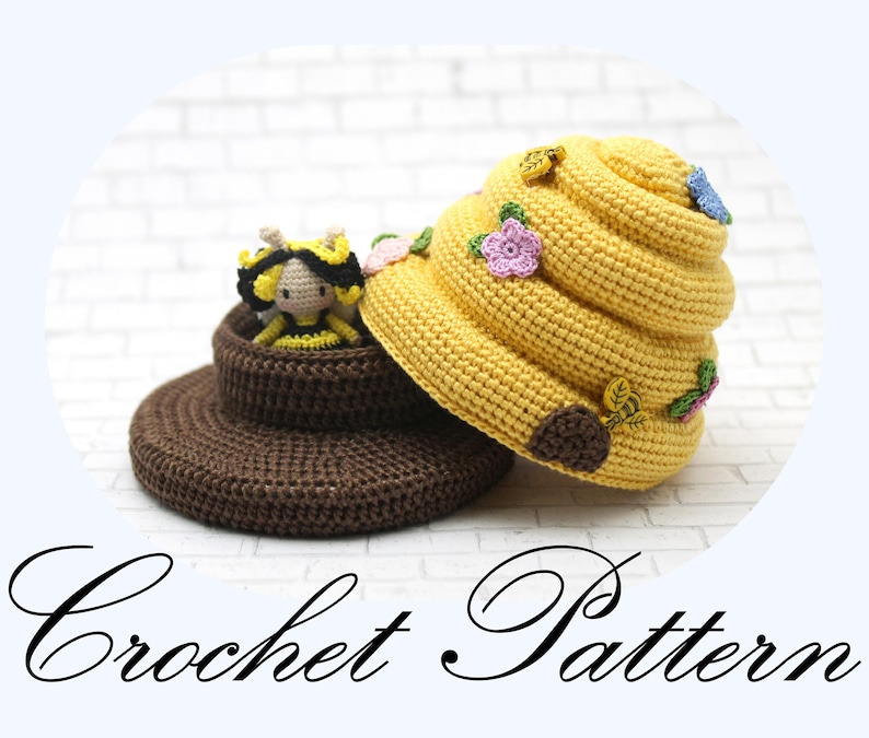 CROCHET PATTERN: Amigurumi Honey Bee in Crochet Beehive English Only image 1