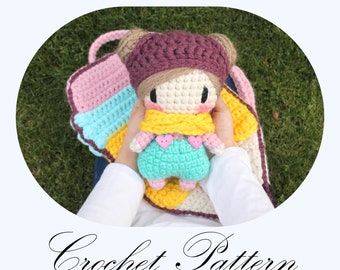 CROCHET PATTERN: Amigurumi Doll, Crochet Backpack, Crochet Pencil (English Only)