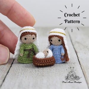 CROCHET PATTERN: Miniature Nativity - Joseph, Mary, and Baby Jesus (English Only - US Terminology)