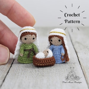 PATRON AU CROCHET : Nativité miniature Joseph, Marie et l'Enfant Jésus Anglais seulement Terminologie américaine image 1