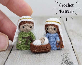 CROCHET PATTERN: Miniature Nativity - Joseph, Mary, and Baby Jesus (English Only - US Terminology)