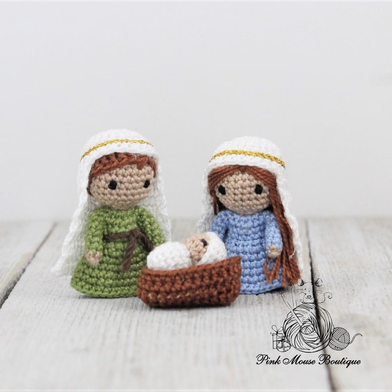 PATRON AU CROCHET : Nativité miniature Joseph, Marie et l'Enfant Jésus Anglais seulement Terminologie américaine image 4