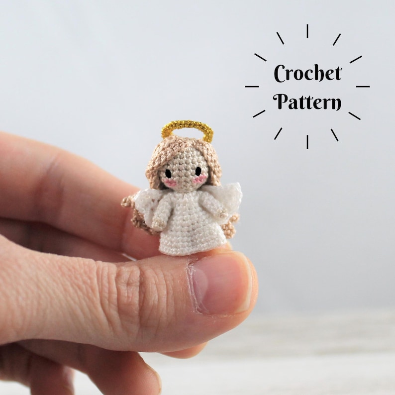 CROCHET PATTERN: Miniature Angel English Only US Terminology image 1