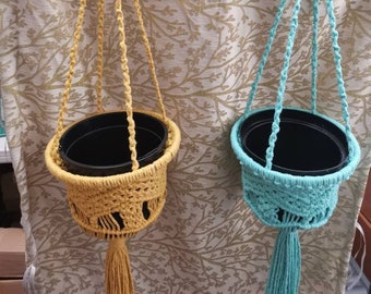 Macramé wall or ceiling planter this decorative plant hanger is made in recycled cotton cord  with Free UK postage.