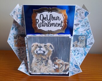 Tall Diamond edge Retirement card with lovely Lions.