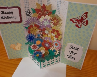 Happy Birthday pop up  Flower garden hand made card.
