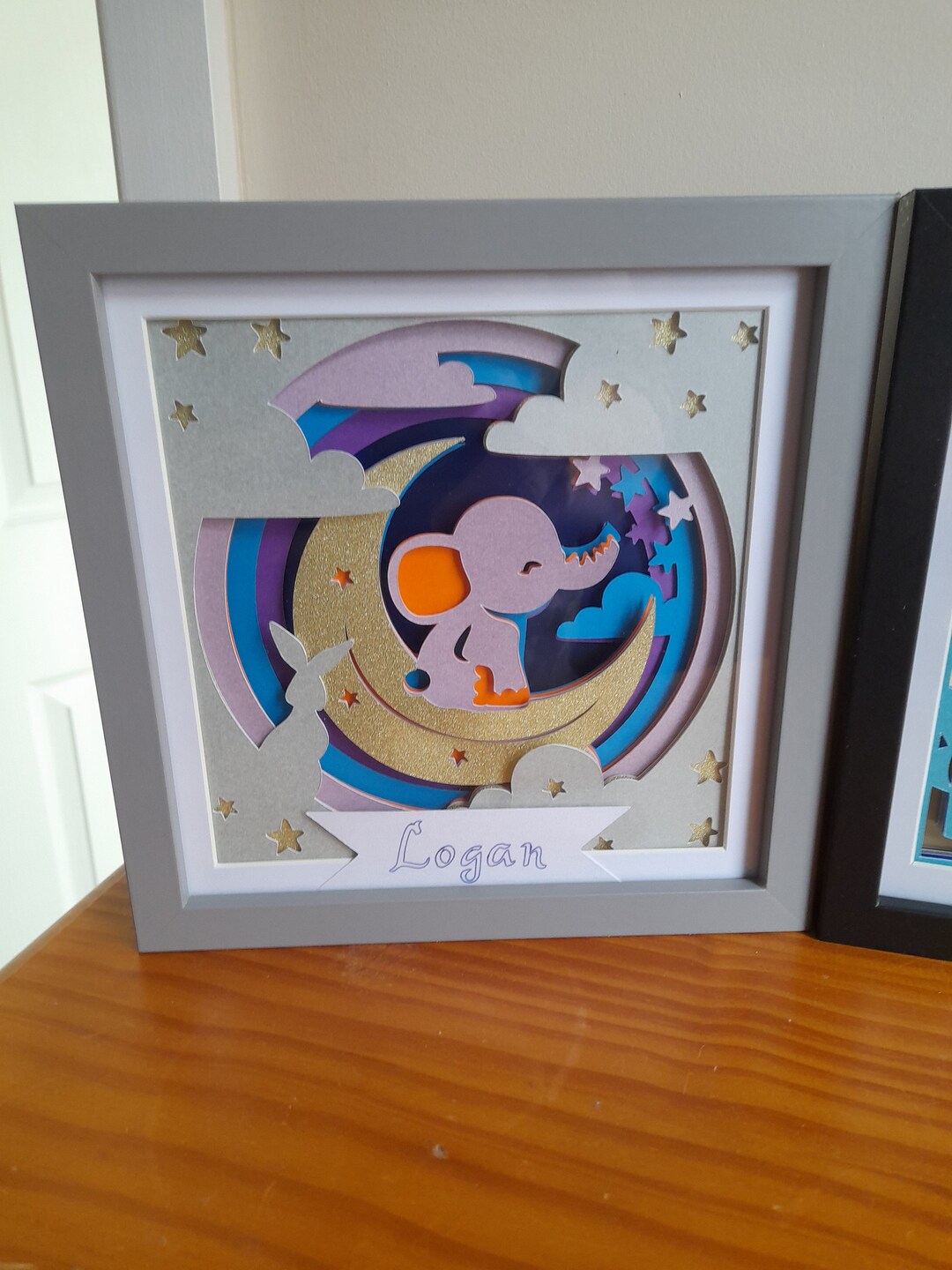 Personalised Baby Elephant Shadow Box, Layeredcardstock 3d Picture Art