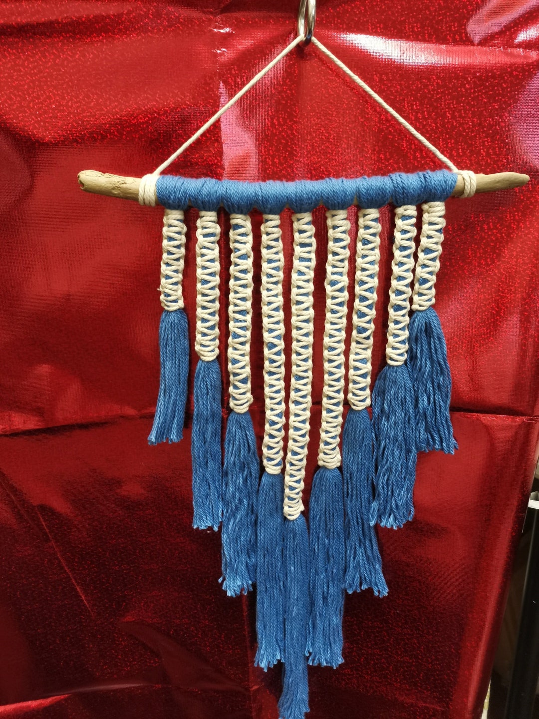 Large Macrame wall hanging Blue and White Tasseled wall Etsy.de