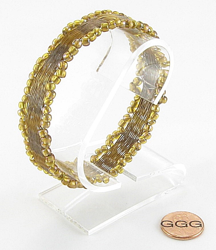 Bangle Bracelet Woven Beading Line & Light Brown Seed Beads Etsy UK