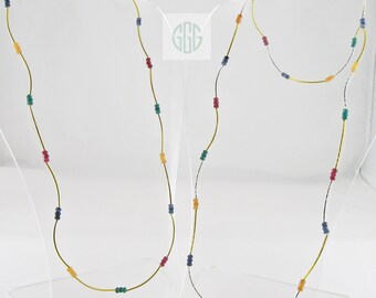 Necklace/Bracelet - Jewel Tone Jade Beads & Gold, Silver Tubes On Elastic - Your Choice (N067 ,N068)