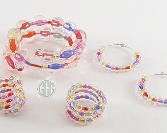Memory Wire Bangle Bracelet - Clearly Colorful Acrylic Beads (B059)