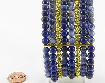 Memory Wire Cuff Bracelet -  Blue Spot Jasper, Lapis Lazuli, & Gold Filigree Beads (B300)