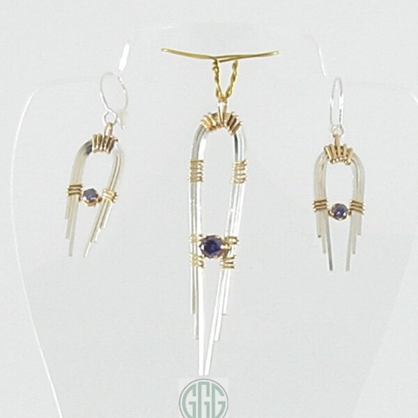 Pendant & Earring Set - Ethereal Egyptian Influence In Sterling, Gold, And Tanzanite (S005)