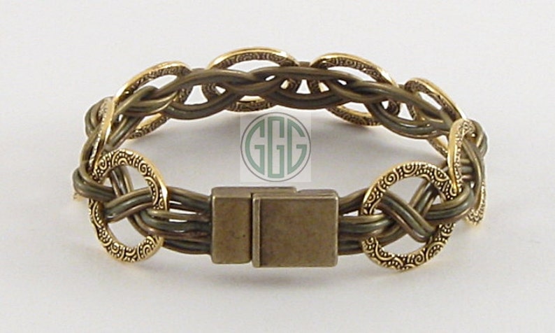 Bracelet Woven Leather & Brass Washers B143 image 1