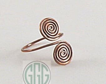 Adjustable Ring - Patinated Copper Spirals (R034)