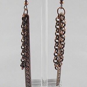 Pendientes - Patinated Patterned Copper Wire & Chain (E004)