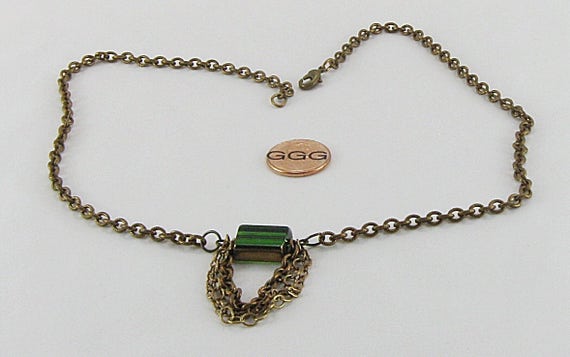 Necklace - Gold Tone Chain & Green Glass Bead (N044) - Etsy