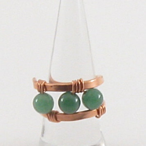 Anneau - Triple pontage en cuivre et en Jade (R025)