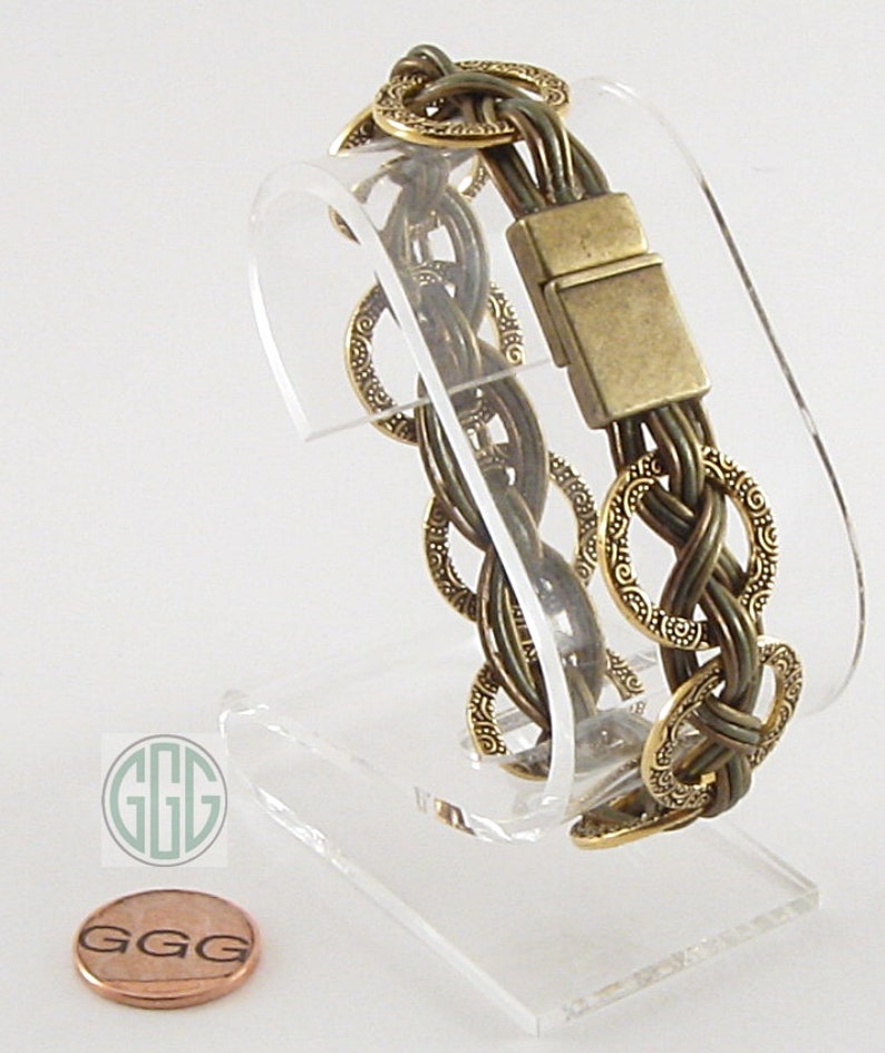 Bracelet Woven Leather & Brass Washers B143 image 2