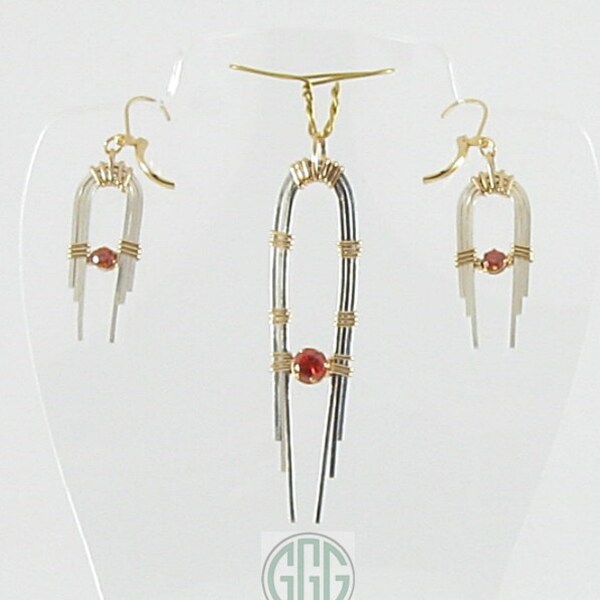 Pendant & Earring Set - Ethereal Egyptian Influence In Sterling, Gold, And Sapphire (S004)