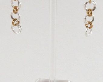 Earrings - Gold & Silver Chain Maille Dangles (E042)