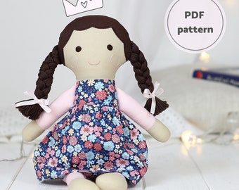 Cloth doll pattern, PDF tutorial, DIY sewing doll
