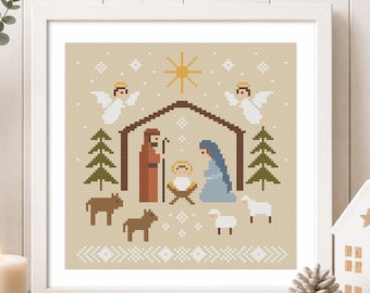 Small Nativity Scene Cross-Stitch Pattern:  Holy Family Christmas Decor (PDF Pattern)