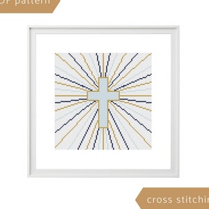 Christian cross stitch pattern, The cross religious embroidery, Counted cross stitch instand download PDF, Flat wall art DIY decoration