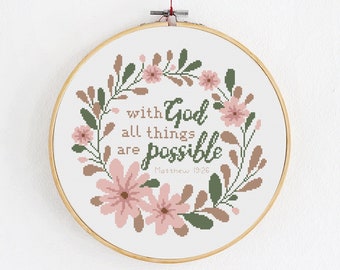 Floral Bible Verse Cross Stitch Pattern: Modern Hoop Art (PDF Pattern)