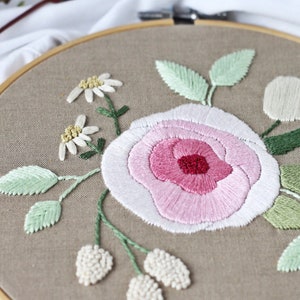 Hand embroidery pattern, Romantic floral bouquet with rose, Botanical DIY decoration, 6 inches hoop wall art decor, PDF tutorial with photos image 3