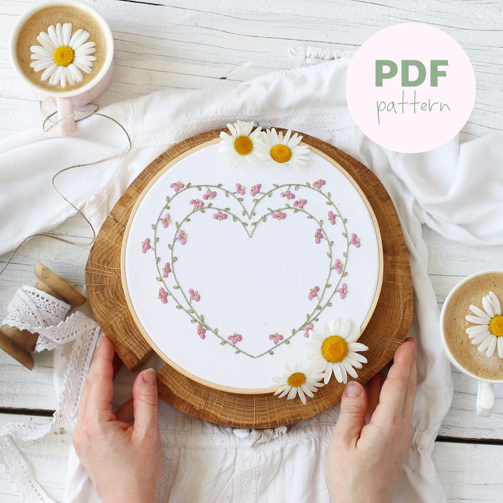 Floral Hand Embroidery Patterns, Heart Embroidery Pdf , DIY Wedding ...