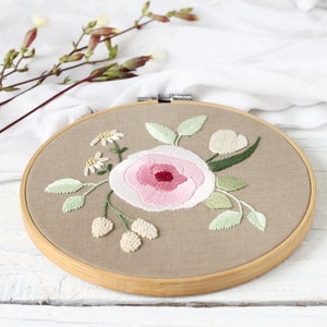 Hand embroidery pattern, Romantic floral bouquet with rose, Botanical DIY decoration, 6 inches hoop wall art decor, PDF tutorial with photos image 5