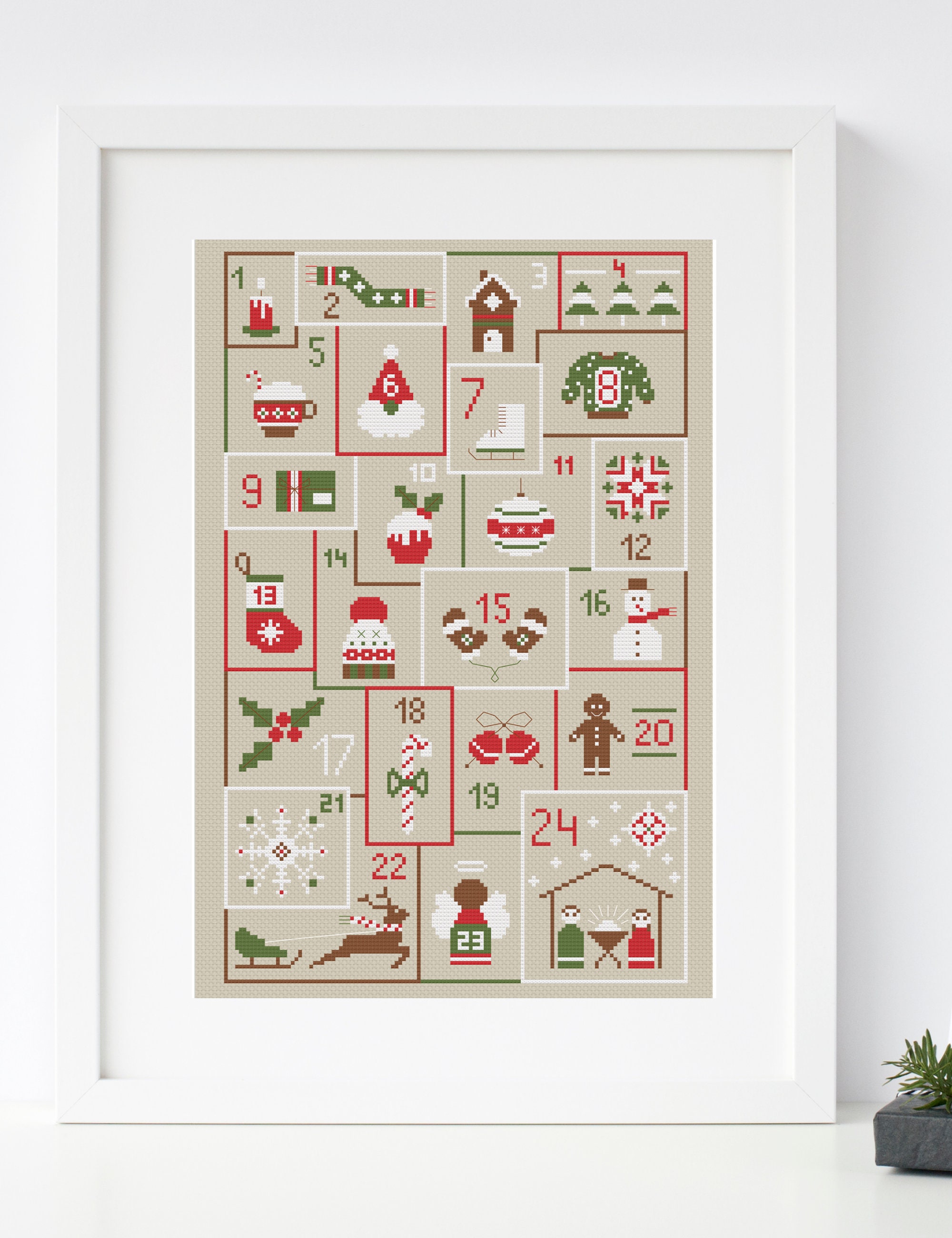 アドベントカレンダーのクロスステッチパターン、クリスマスカトリック