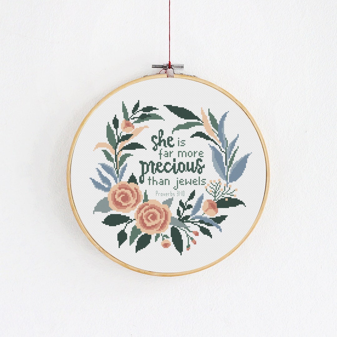 Religious Cross Stitch PDF Pattern, Floral Wreath With Bible Verse ...