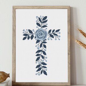 Religious Cross Stitch PDF Pattern, Cross From Roses and Leaves, Jesus ...